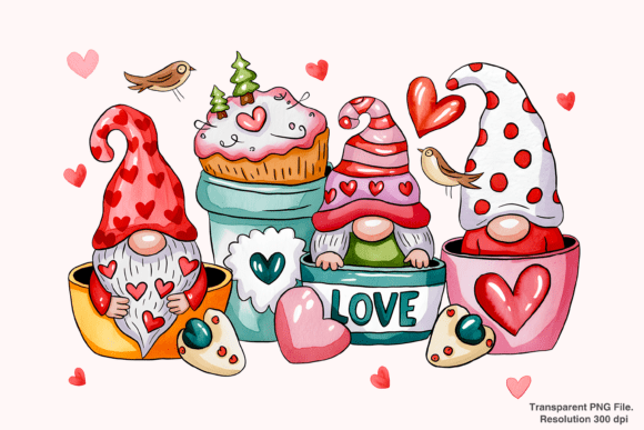 Valentine Gnome and Coffee PNG for Crafts